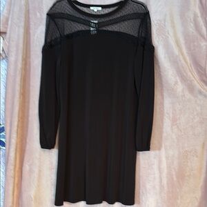 Elegant Black Dress with sheer lace neckline, Size Large